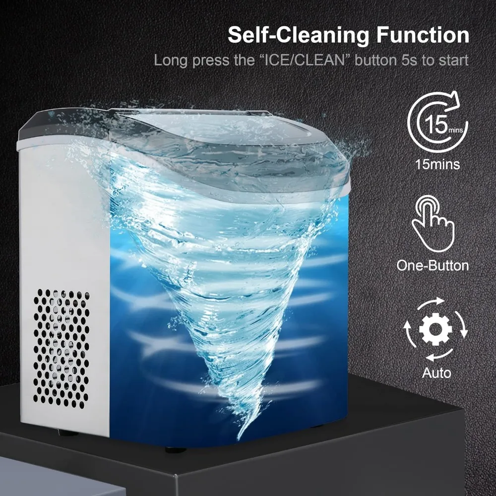 Auto Auto-limpeza Countertop Ice Maker, Pebble mastigável por dia, Crocante Pellet Ice Cubes Machine, 33lbs