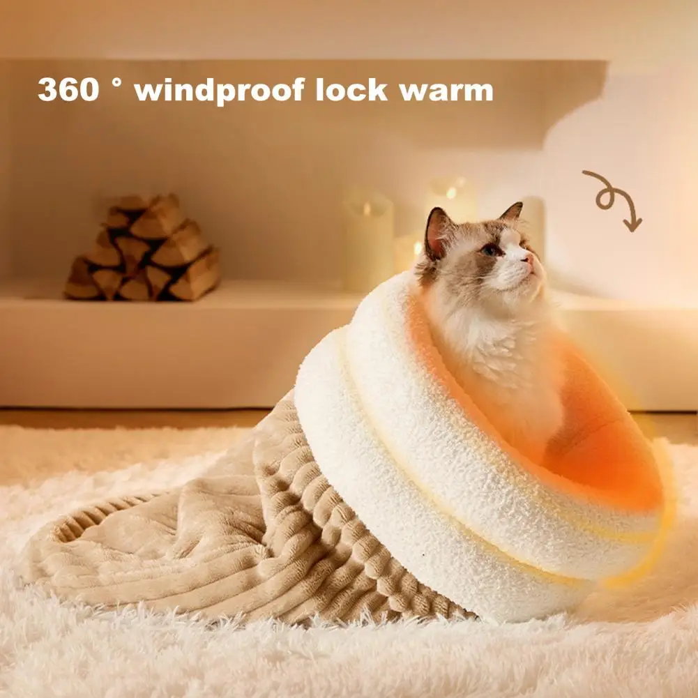 

Winter Cat Sleeping Bag Plush Cozy Pet Nest Warm Cat Bed Cave 360-Degree Wrap Cat Warming Pad Sleeping Sack for Small Dogs Cats