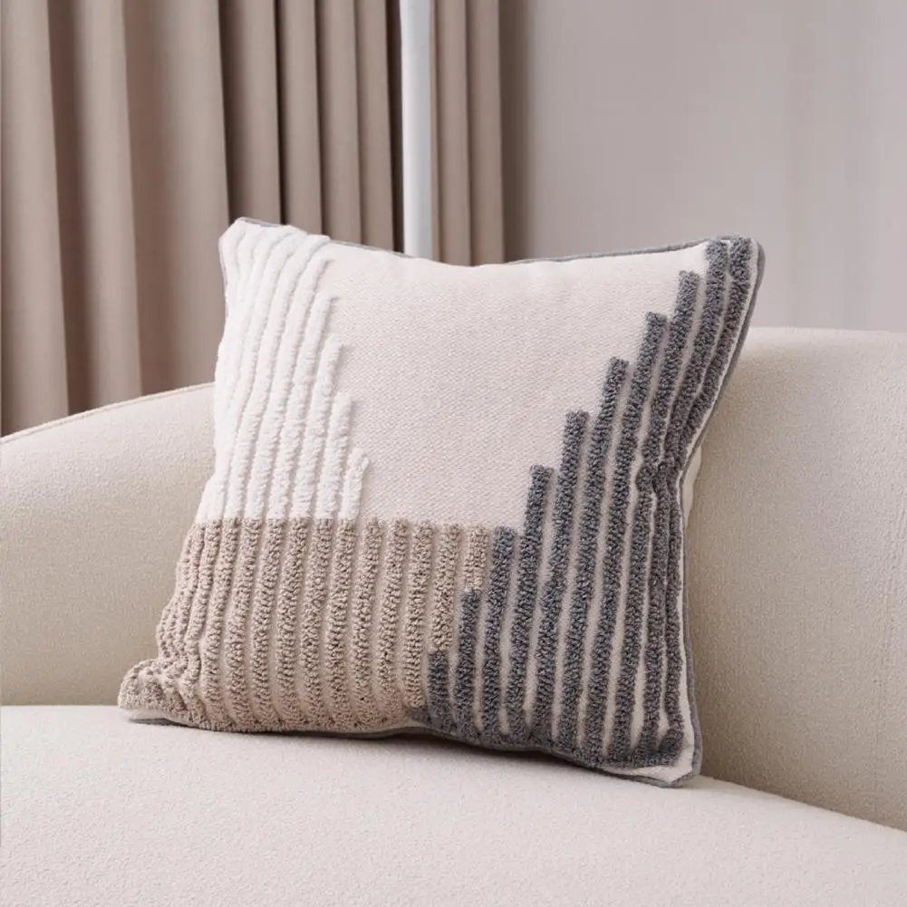 Unique Boho Throw Pillow with Braided Rope Pattern Handmade Tassels Cushion Soft Cotton Linen Textured Cushion for Sofa Bed