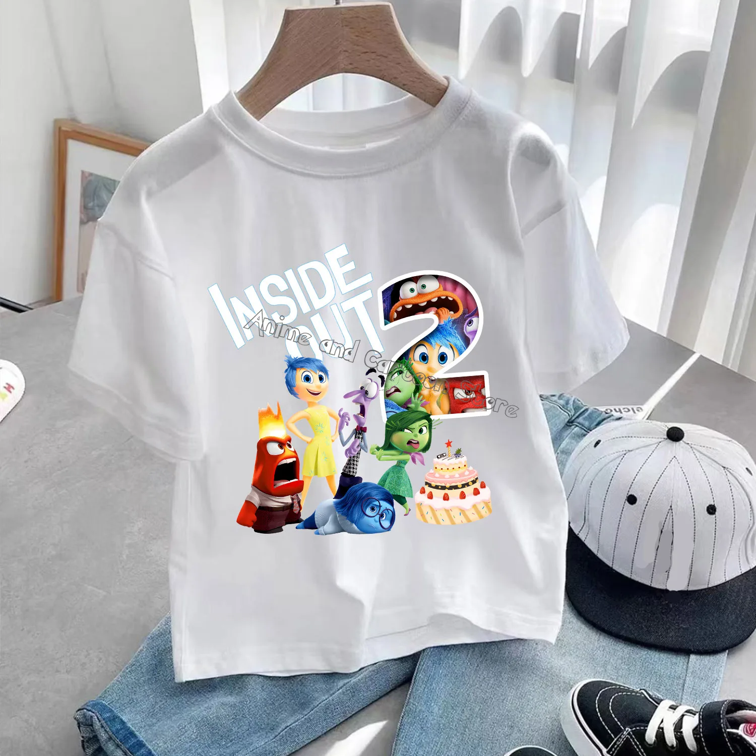 Disney Inside Out 2 T-shirt New Children Birthday Figure Clothing Trendy Base Tops Cartoon Clothes Fashion Sunmer Tee Kids Gift