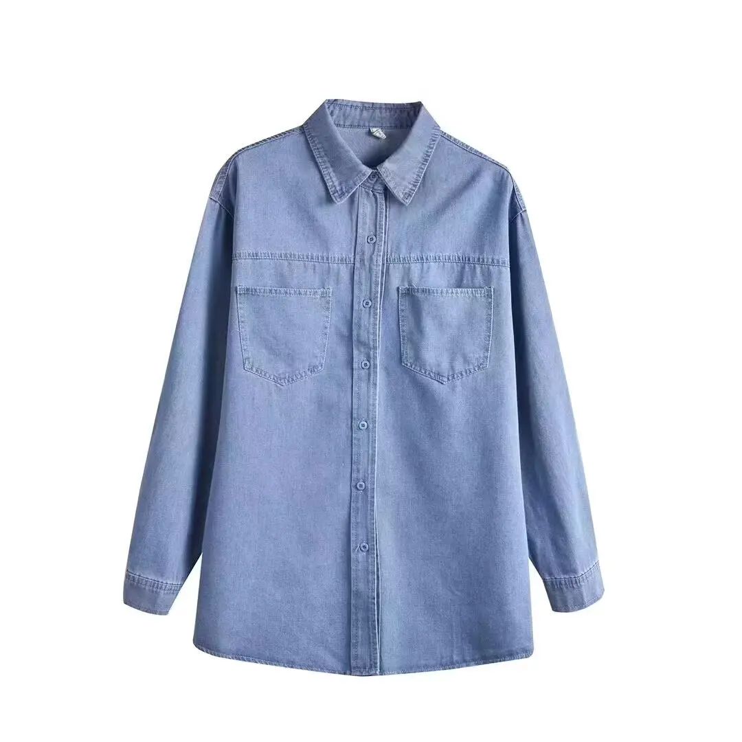

Taop&Za women's clothing 2025 spring new loose slim Tencel denim shirt versatile casual long-sleeved bottoming shirt