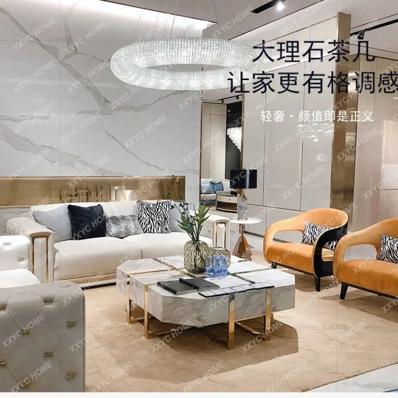 XXLarge Apartment Living Room Marble Tea Table Golden Square Tea Table Creative Stainless Steel Large Tea Table