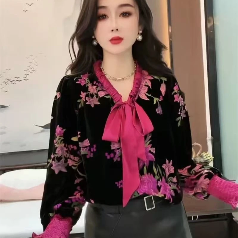 

Весенне-осенняя рубашка с длинным рукавом и цветочным принтом, женские блузки, элегантные женские вечерние блузки