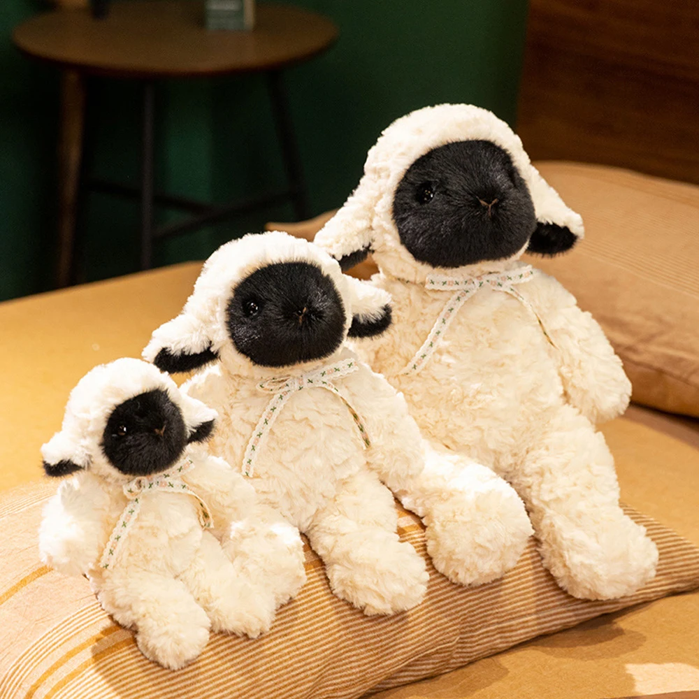 Kawaii Sheep Plush Toys With Black Face White Body Fluffy Lamb Stuffed Grassland Animal Dolls Countryside Soft Plushie Fun Gifts