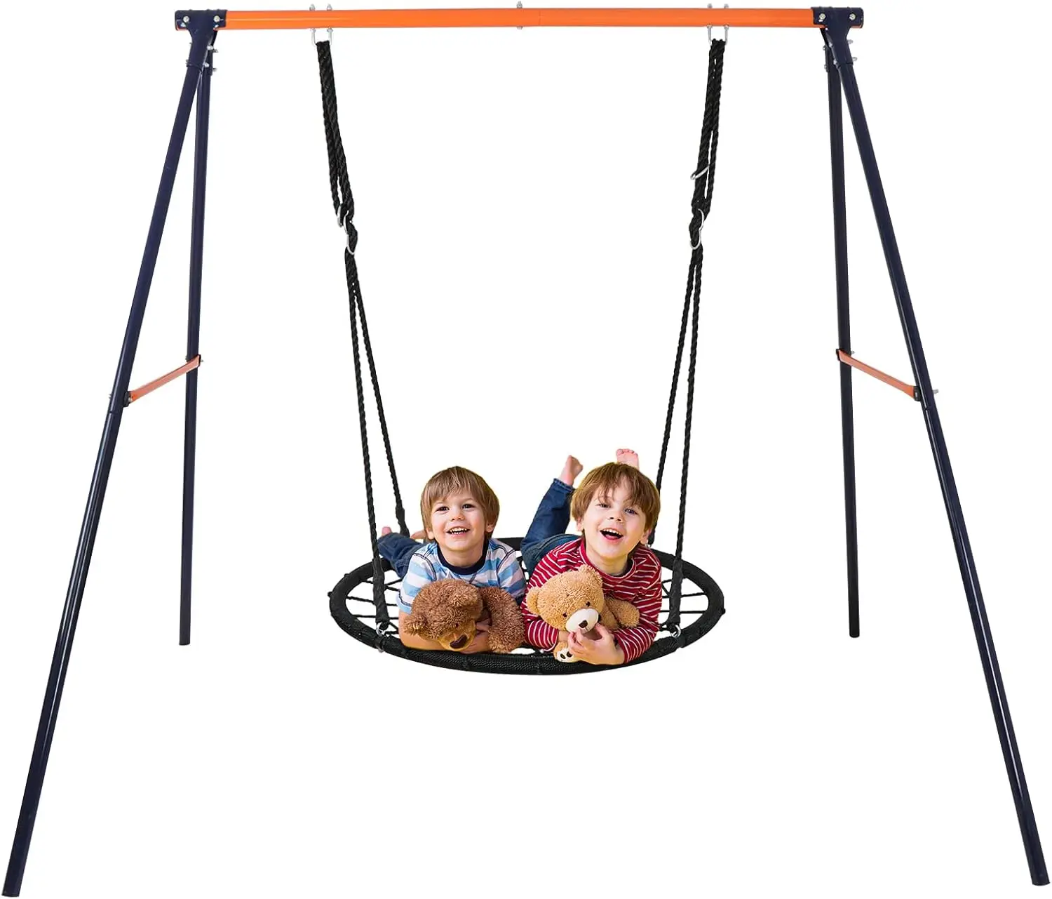 Kids Web Swing Set - 40’’ Spider Net Tree Swing and Metal Frame Stand Playset for Backyard Playground Kids Play Fun