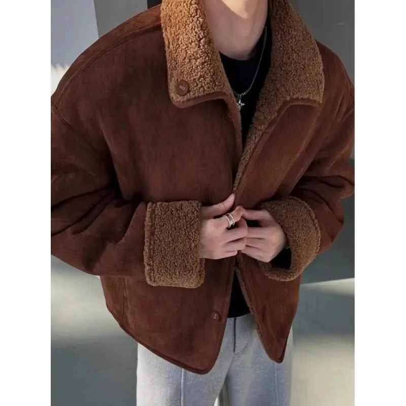 

Мужское зимнее джатое хлопковое пальто с мехом ягненка, мотоциклетное пальто из натуральной кожи и меха, ветрозащитное молодежное повседневное пальто