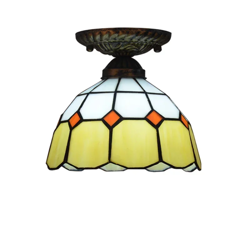 European Mediterranean Tiffany Retro Aisle Ceiling Light Porch Balcony Stair Light Creative Art Glass Lamps Interior Lighting