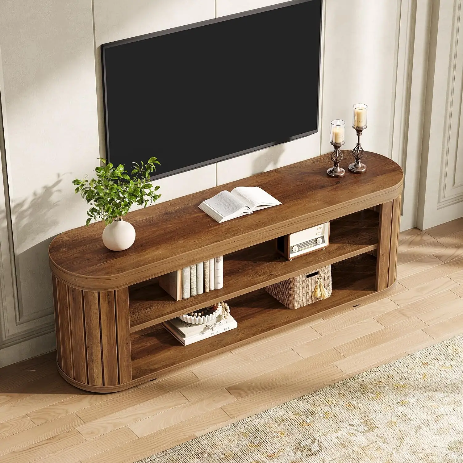 TV Stand for 55 Inch TV, 47.2-Inch Entertainment Center with 2-Tier Storage, Console Table for Living Room Bedroom, Rustic Brown