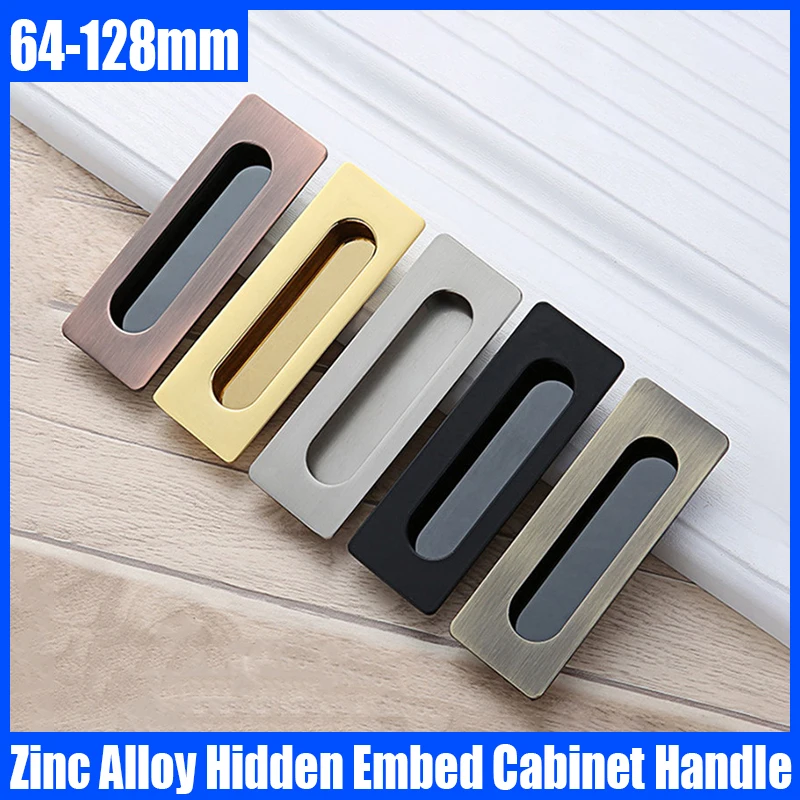 

1PCS 64-128mm Zinc Alloy Embed Cabinet Handle Hidden Kitchen Cupboard Pulls Wardrobe Door Handle Drawer Knobs Furniture Handle