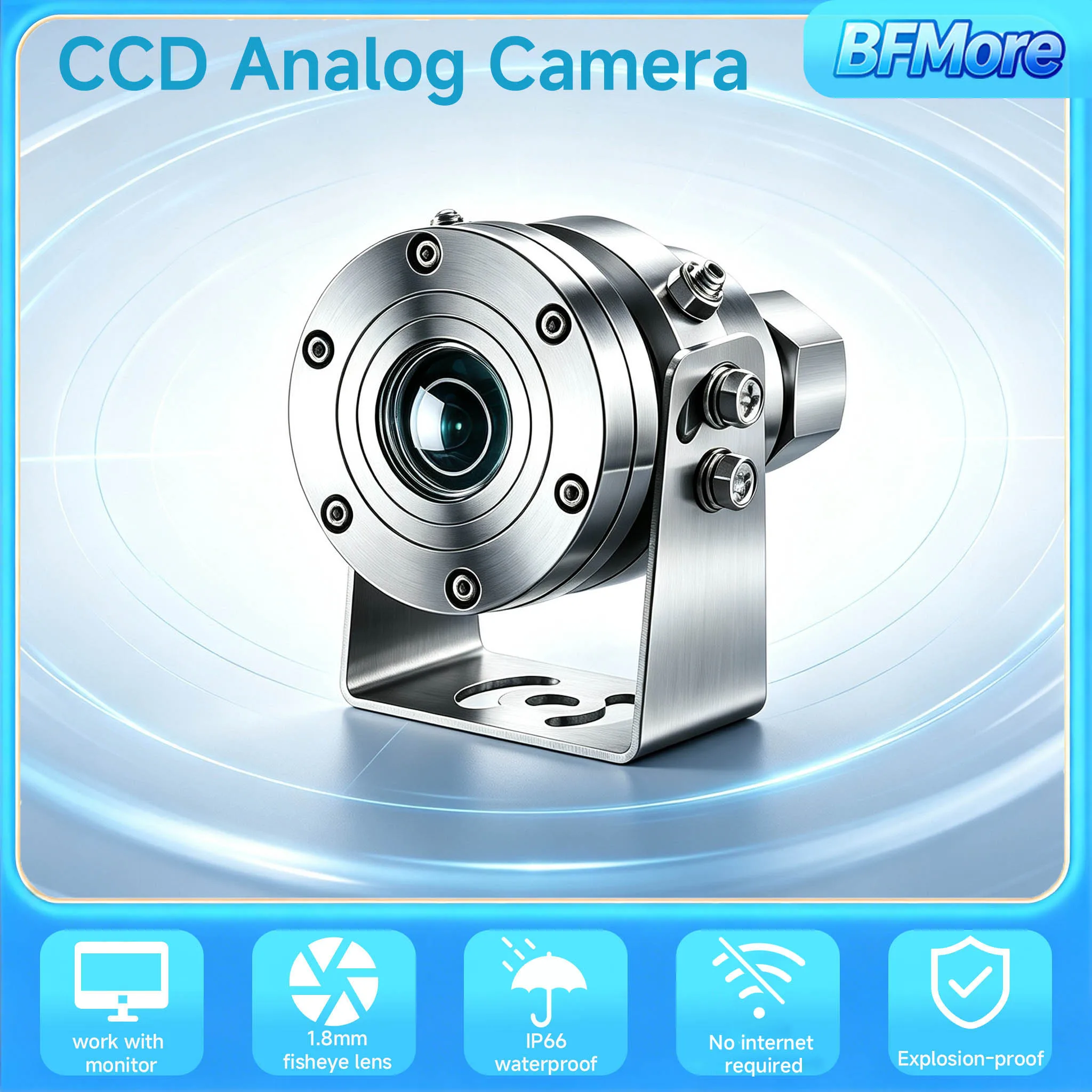 BFMore 1.8mm Fisheye Lens Wide Angle CCD Analog Камера 304 Stainless Steel Explosion-proof IP66 Waterproof No Night-Vision image