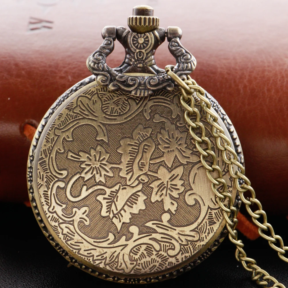 Bronze Pendant Embossed Pocket Watch Vintage Steampunk Arabic Digital Necklace Pendant Chain Gift for Men and Women CF1043