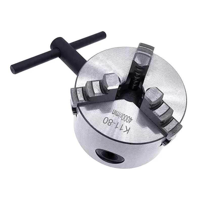 1Set K11-80 3-Jaw Self-Centering Lathe Chuck Manual Metal Turning Chuck with Jaws Lathe Machine Tools Accessories