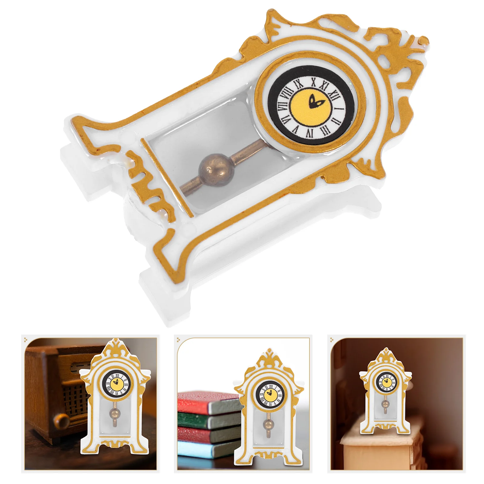 Miniature Classical Clock Toy Pendulum Vintage Decor European Style Desk Simulation Resin Mantel