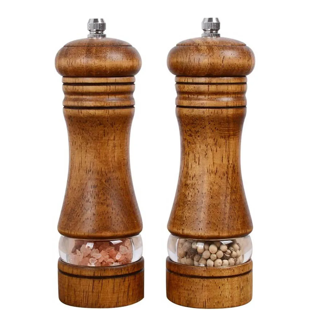 

Набор деревянных мельниц для соли и перца, ручные мельницы с акриловым окном, регулируемое керамическое шлифование — 6,5 дюйма