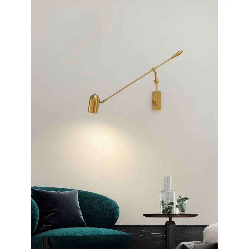Wall lamp long pole sofa background wall reading long arm rocker arm bedroom bedside retractable wall
