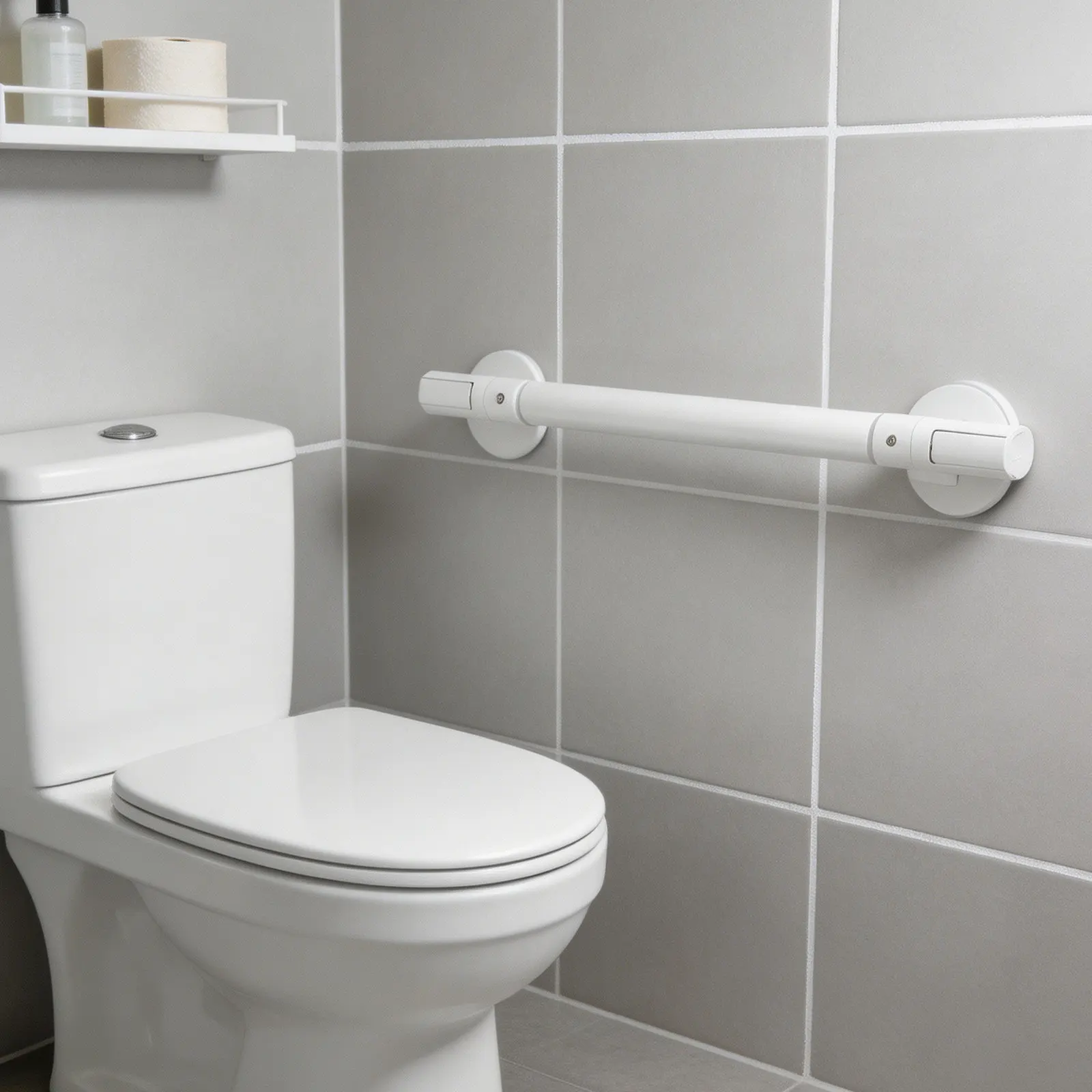 Bathroom Grab Bar Non-Slip White Plastic Safety Handle 18 Inch Toilet Support Hand Rail Bathroom Safety Bar for Elderly Disabled