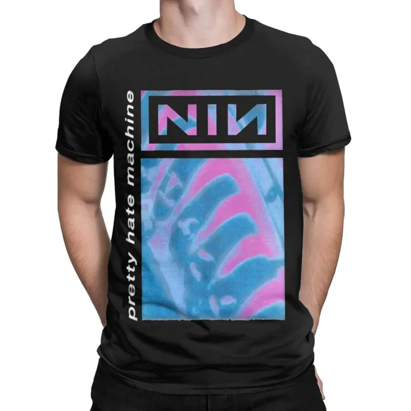 Blue And Purple NIN Nine Inch Nails T-Shirts for Men Funny Pure Cotton Tees Crewneck Short Sleeve T Shirt Adult Clothes