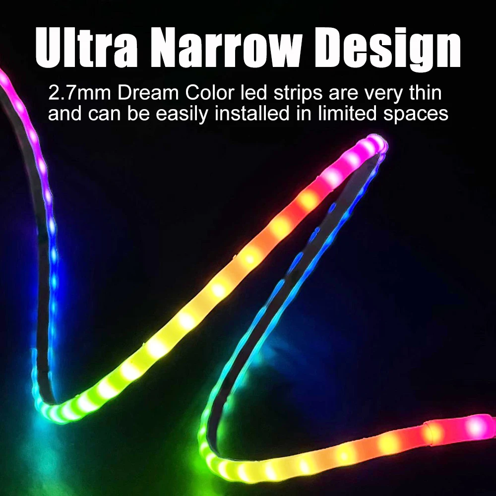 2.7mm WS2812B COB LED Strip Ultra Narrow 160Led/m High Density Individually Addressable Flexible RGBIC Colorful Pixel Light DC5V