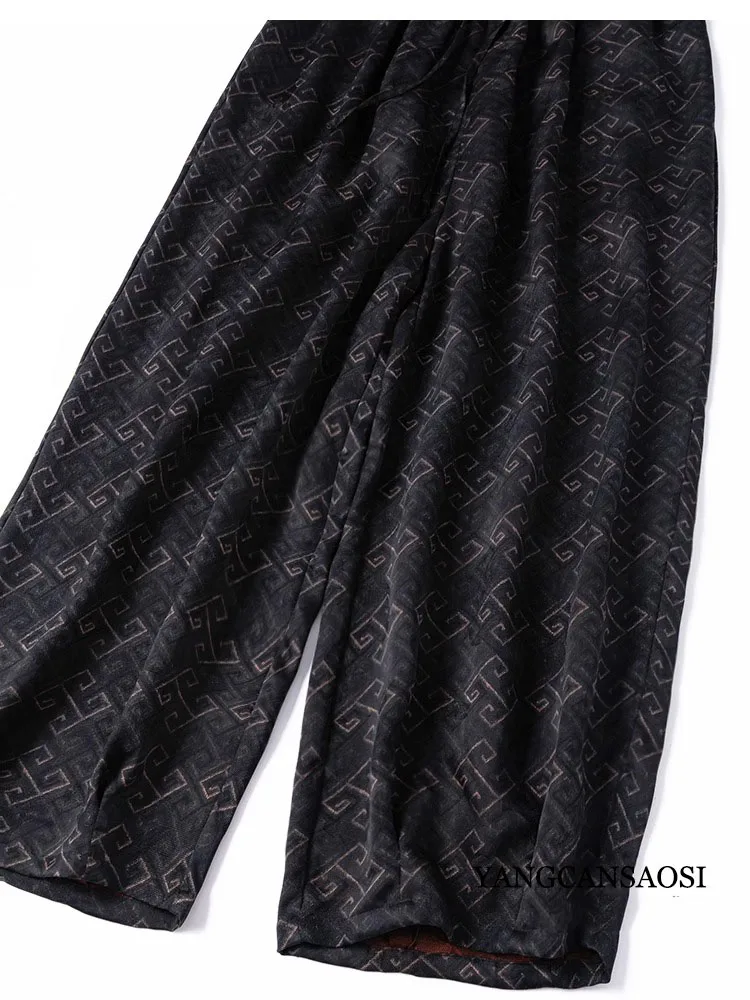 Women's Fashion Clothing 100% Natural Mulberry Silk Jacquard Gambiered Guangdong Gauze Elastic Waist Loose Harun Pants