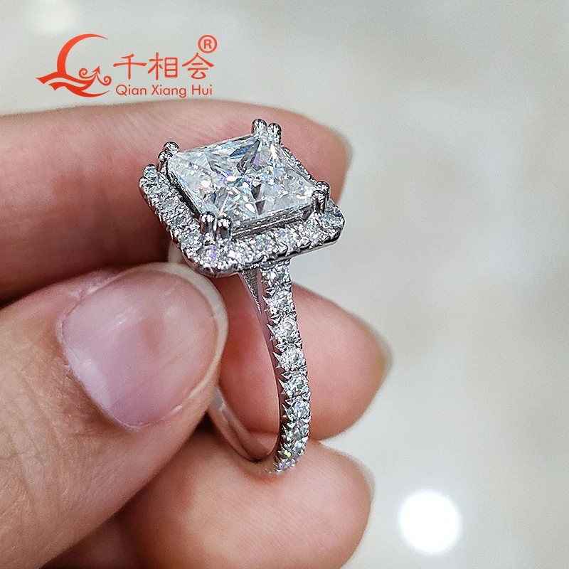 S925 Silver 8*8mm 3ct square hola d vvs white Moissanite ring Men women Ring Luxury Style gift dating