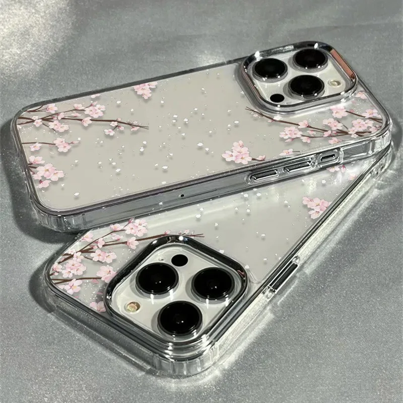 Winter First Snow Cherry Blossom Frame Soft Phone Case For iPhone 17 17Air 16 15 14 13 12 11 Pro Max XS X XR 7 8 Plus 16E Cover view 2