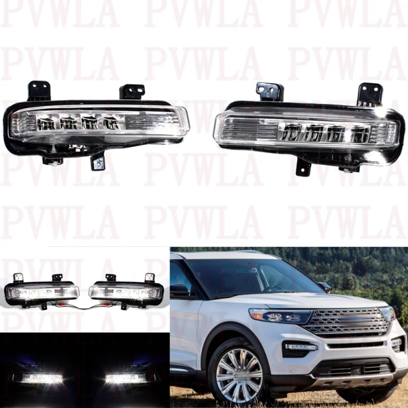 Pair Left And Right Front Bumper Fog Lights Lamp With LED Bulbs L2AB-15A255-A L2AB-15A254-A For Ford Explorer 2020 2021 2022