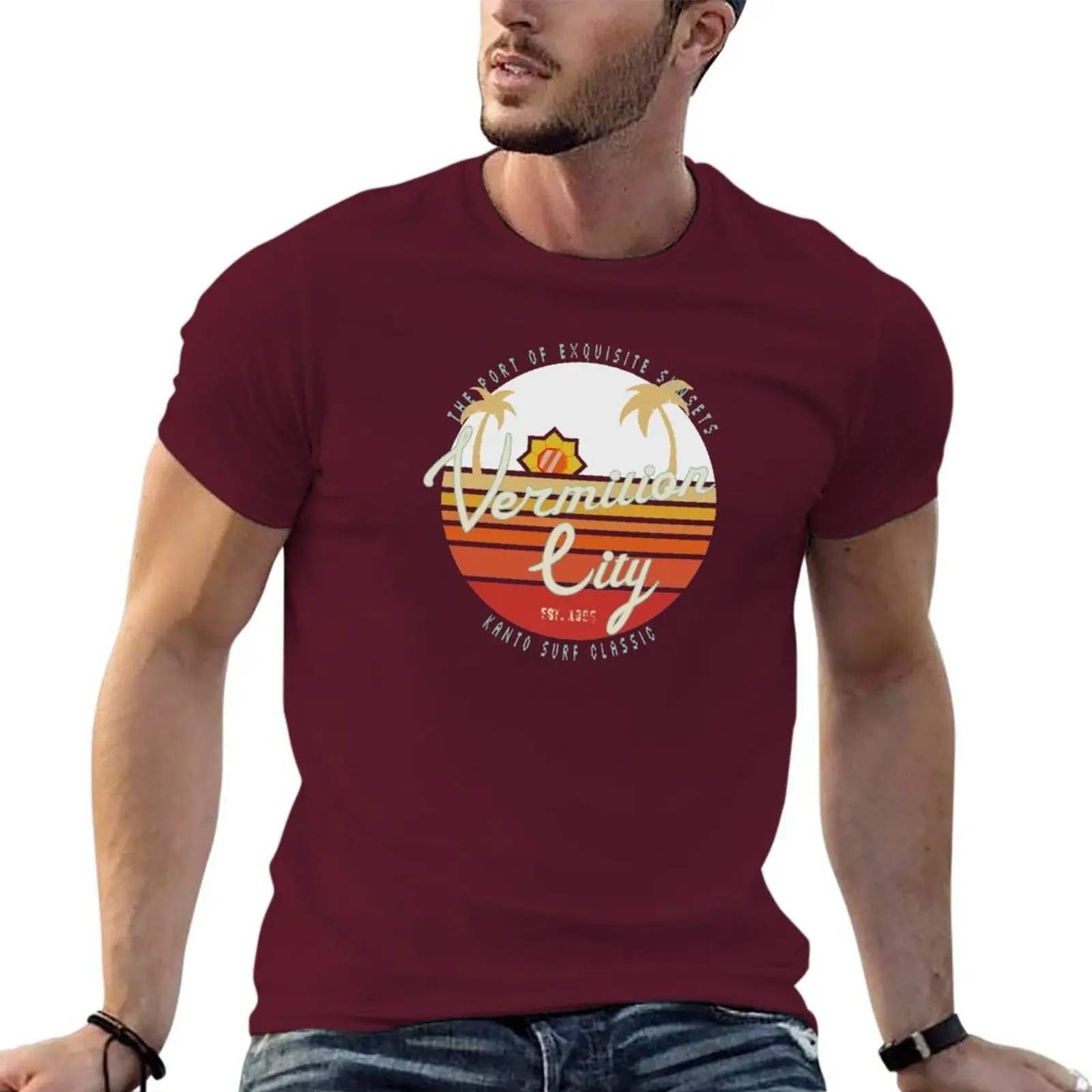 New Vermilion City Surf T-Shirt cute clothes tops quick-drying t-shirt Short t-shirt heavyweight t shirts for men