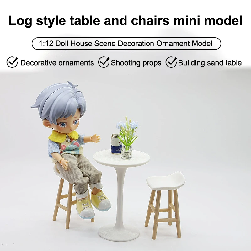 Dollhouse Simulation High-legged Round Table Bar Chair Model Dollhouse Mini Furniture Toys Dolls House Living Scene Decoration