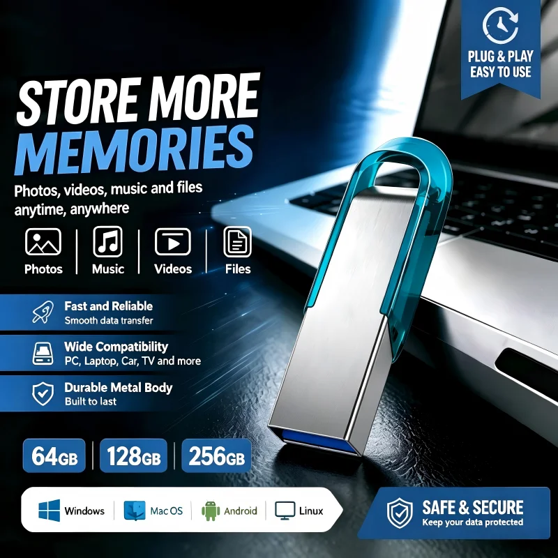Original 2TB USB 3.2 Metal Flash Drives Super High Speed Pendrive 1TB 512GB Pen Drives Portable USB Stick For Car Phone Computer