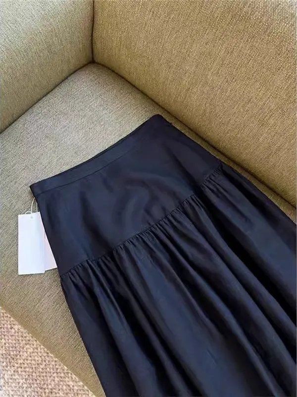 High Waist A-Line Skirt Blend Linen Fabric Gored Design Midi Skirt Versatile Style Straight Cut Summer Collection Thin Model