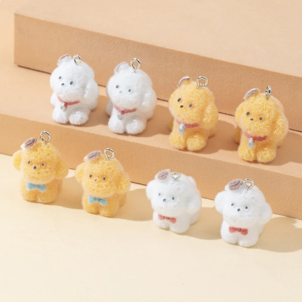 20Pcs 3D Resin Flocking Teddy Dog Charms Animal Plush Dolls Pendant for Necklace Earrings Making DIY Jewelry Accessories