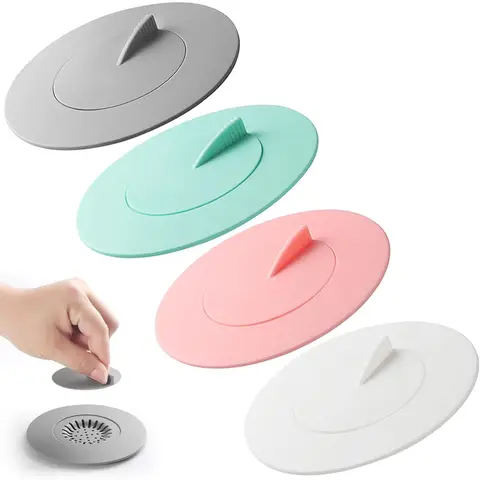 Bathtub Stopper Hair Catcher, 4pcs 2-in-1 Silicone Drain Cover for Shower Kitchen Sink, Universal Flat Suction Strainer
