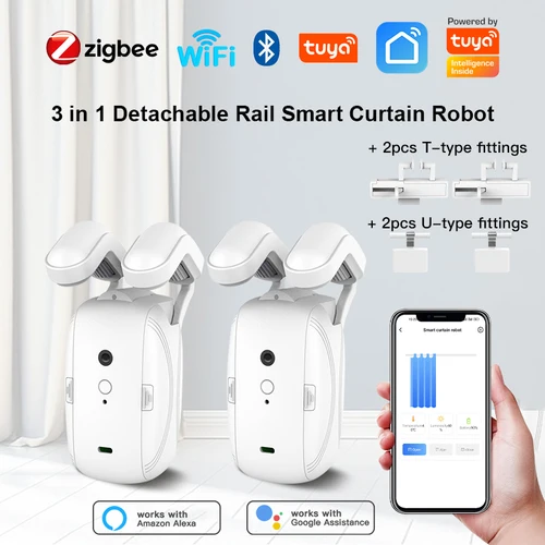 Imagen 1 del producto Tuya 3 en 1 Motor de cortinas inteligentes Robot de cortina eléctrica WIFI aplicación abierta automática temporizador de Control remoto funciona con Alexa Google Home