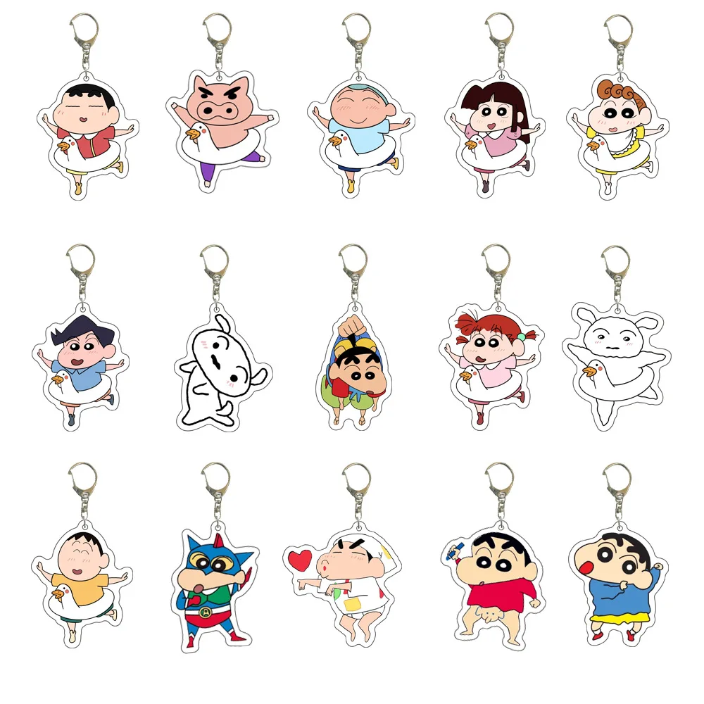 Crayon Shin Chan Niedlicher Anime-Schlüsselanhänger aus Acryl, schöner Taschenanhänger, Anhänger, Geschenk, lustiger Schlüsselanhänger, süßes Souvenir, kreativer Freund, Kingring