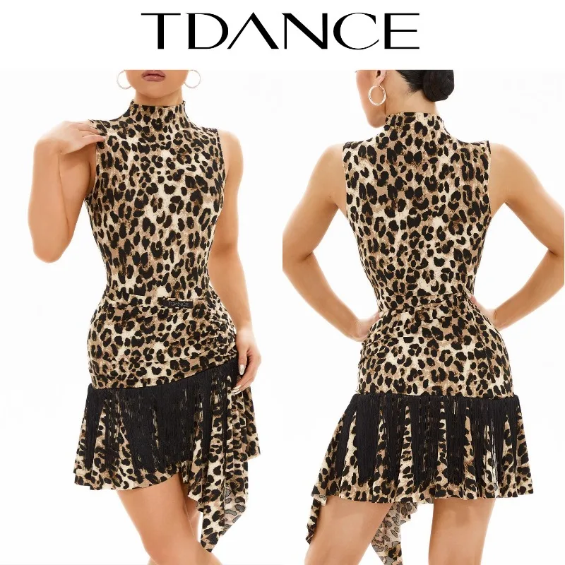

Женское платье для латинских танцев TDANCE по индивидуальному заказу, полуюбка с косой талией и кисточками, короткое динамическое платье для выступлений GL-87