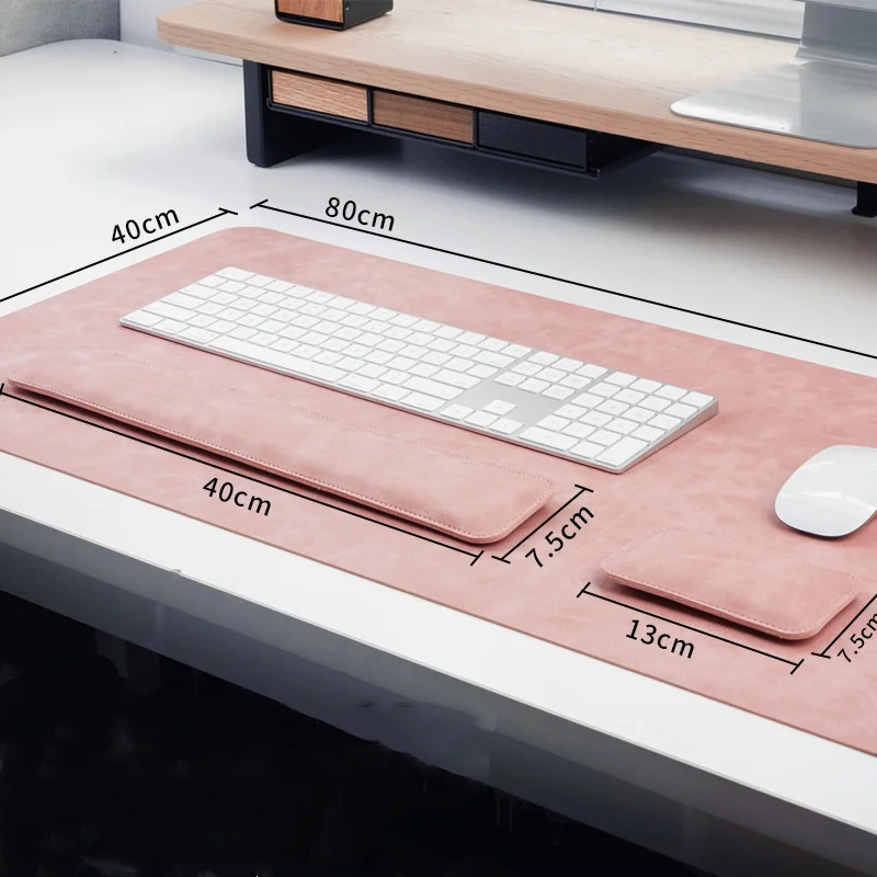 3Pcs Large PU Leather Desk Mat Set Anti Slip Extended Keyboard Mouse Pad with Keyboard Wrist Rest & Mouse Wrist Cushion Office