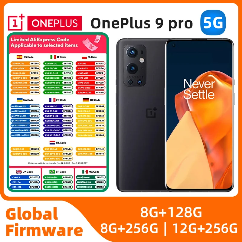 OnePlus 9 Pro الإصدار العالمي 8GB 128GB Snapdragon 888 5G 6.7 ''120 هرتز شاشة السوائل Hasselblad 50MP كاميرا الهاتف الأصلي المستخدم