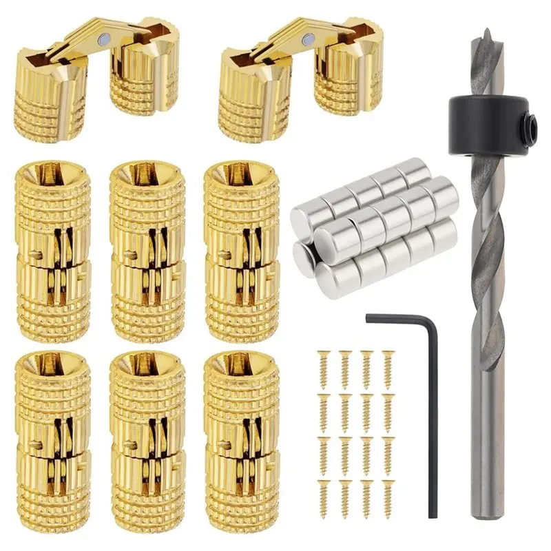 ABLK 8Pcs 8Mm Brass Barrel Hinges 0 - 180 Degrees Opening Range. For A Clean,Concealed Hardware Look For Wooden Box