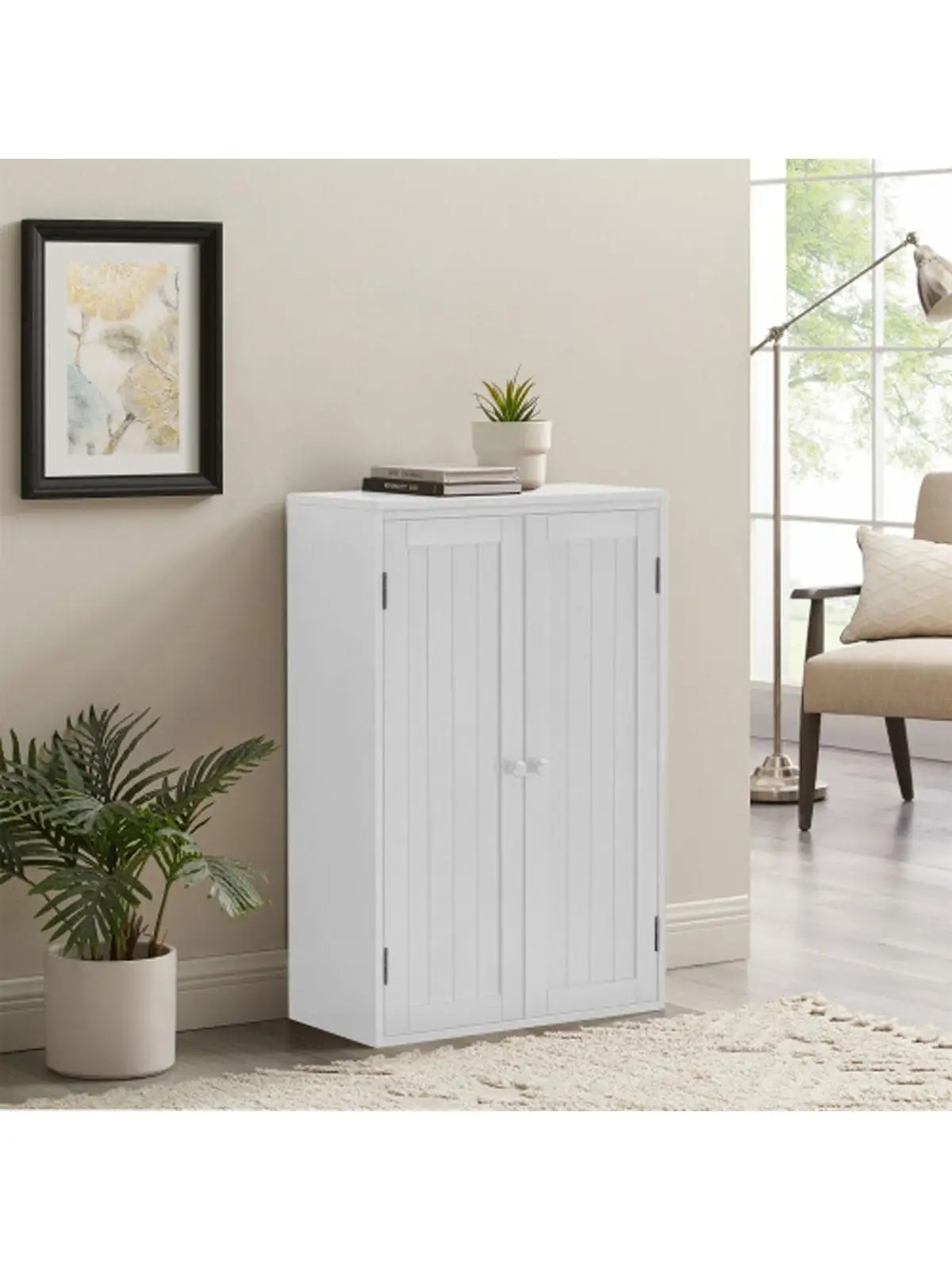 

Freestanding Wooden Bathroom Storage Cabinet with Adjustable Shelf and Double Door - Perfect for Organizing Your Bath Essentials