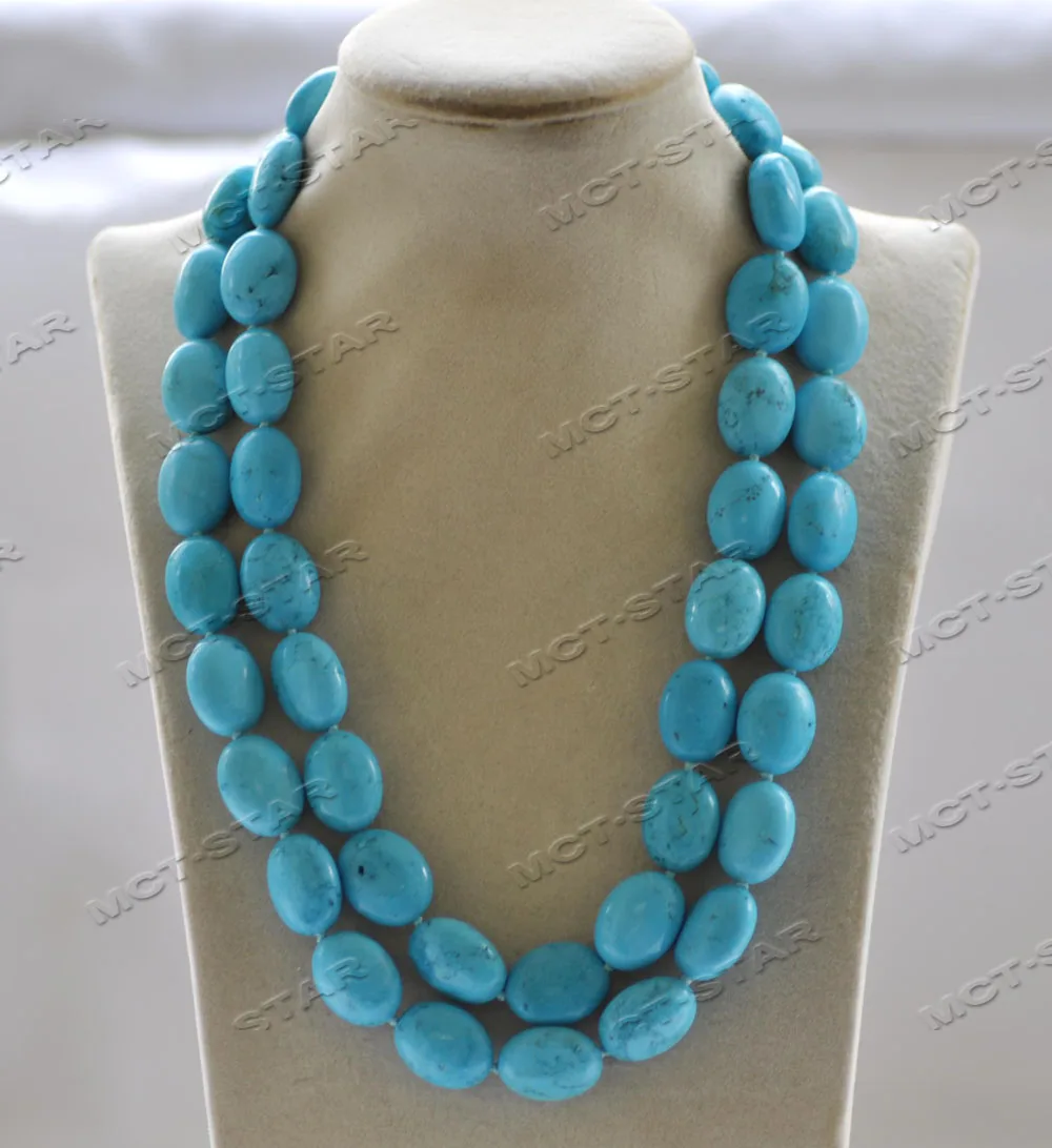 

MTC·STAR Z12725 2Row 20" 20mm Blue Egg Ellipsoid Turquoise Necklace