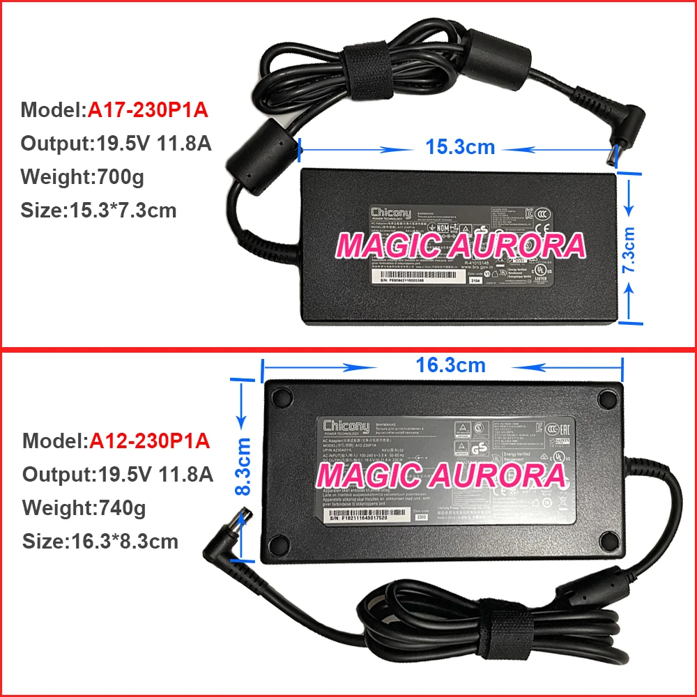 Cargador/adaptador de CA Original para Chicony 19,5 V 11,8A A12-230P1A A17-230P1A A230A012L 230W para ordenador portátil MSI P65 CREATOR GS75 STEALTH