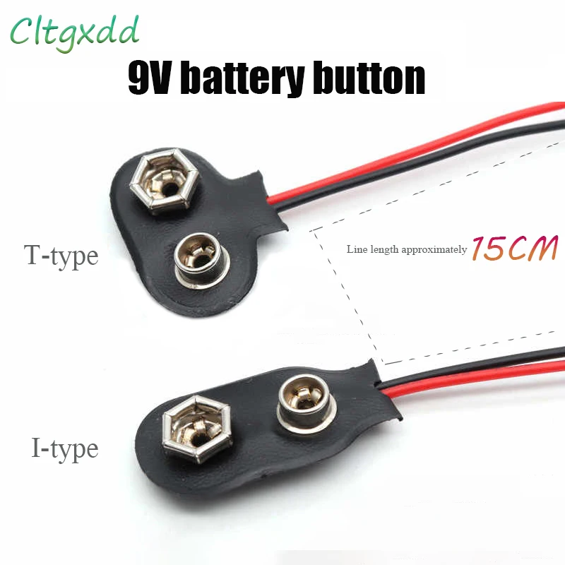 9V Battery Connector Snap On Power T-type/I-type Double Wire Clamp Cable Length 15cm Connected To Socket Plug Buckle Adapter