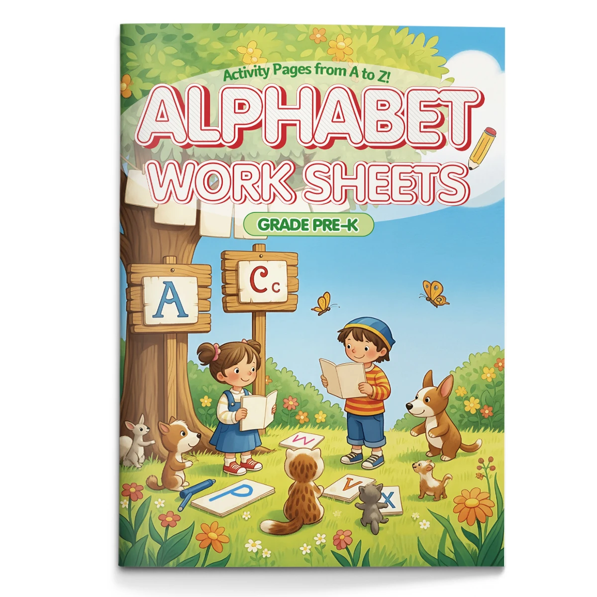 Children's alphabet coloring book, cute cartoon patterns, preschool early education workbook, boost your baby's hands-on skills