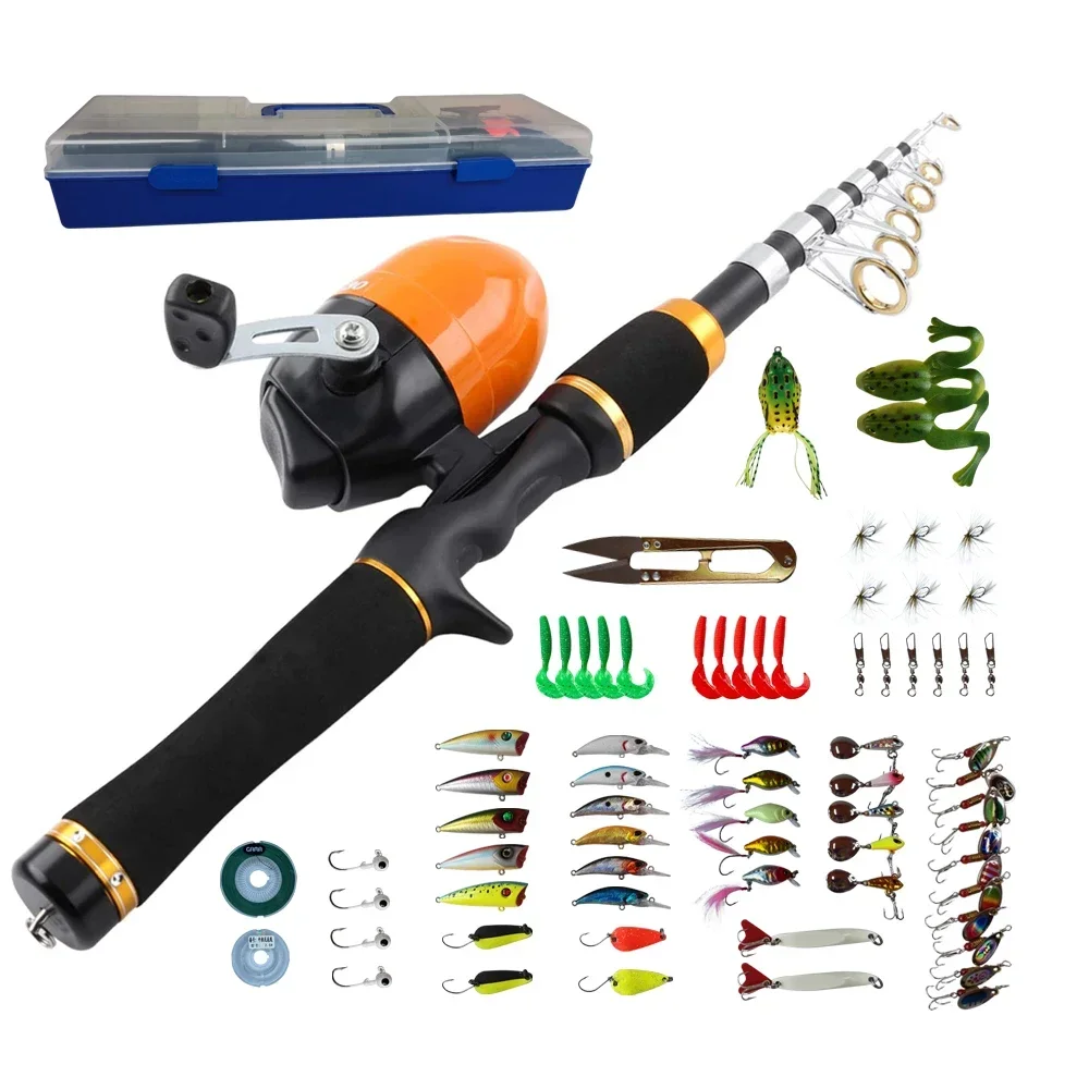 

1.6m spincasting reel fishing set bag telescopic fishing rod combo full kit