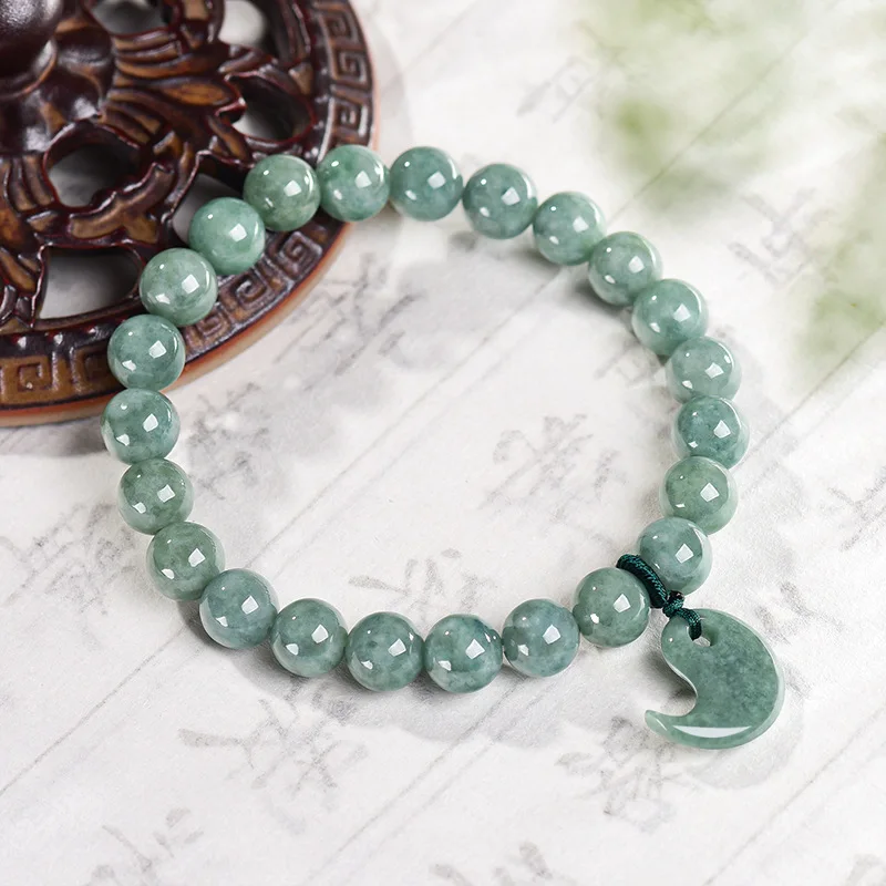 Natural Emerald Jade Pea Green Taiji Hook Beads Bracelet Bangle Charm Jewellery Fashion Accessories Gift Women Men Certificate
