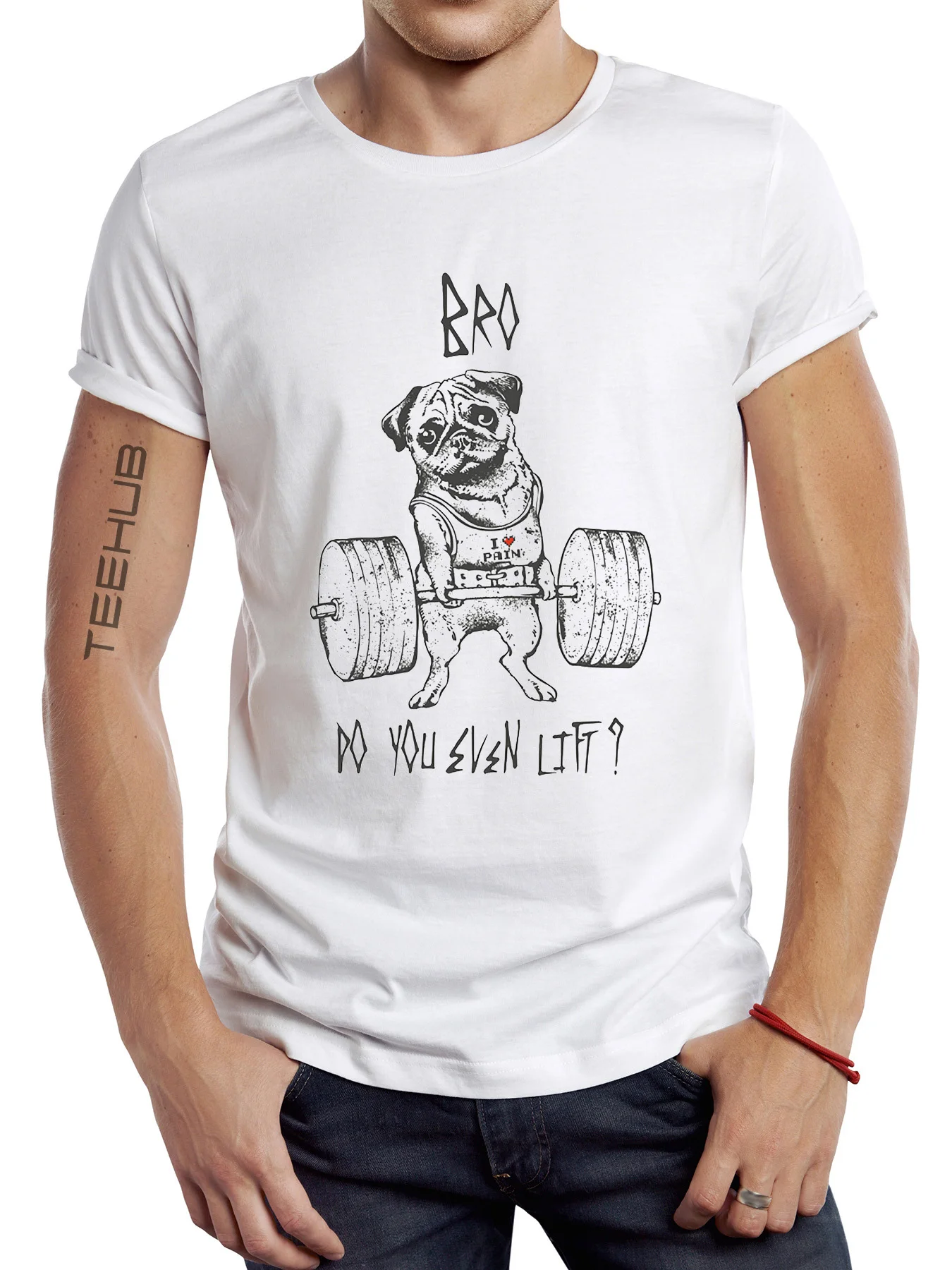 2024 Newest Men's Funny Fitness Pug Printed Tee Short-Sleeve T-Shirt Tops For Spring Summer