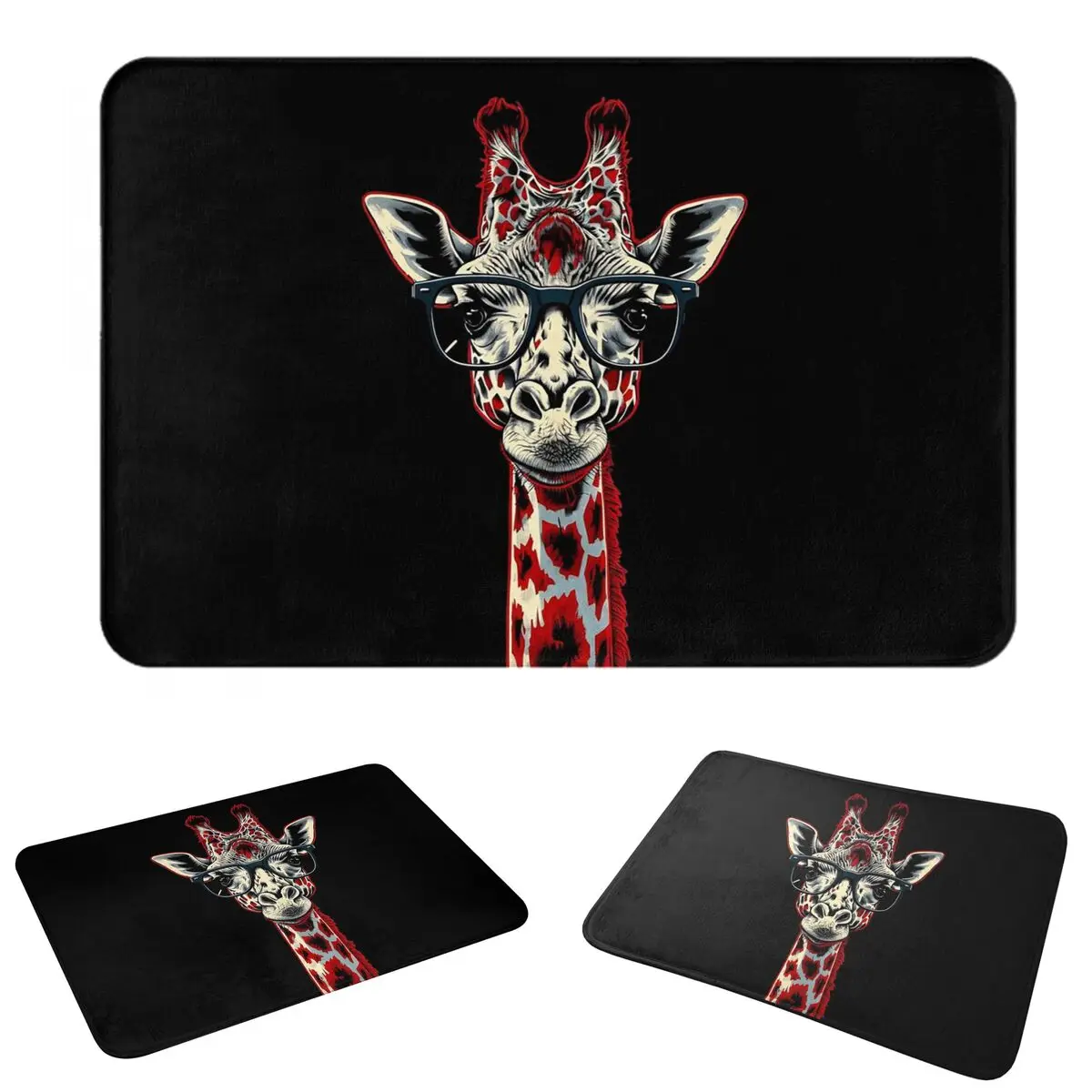 Giraffe With Glasses Non-slip Doormat Floor Mat Antiwear Carpet Rug for Kitchen Entrance Home Bedroom Footpad Mats