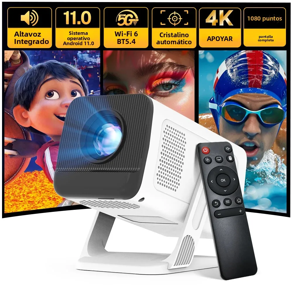 Mini proyector inteligente 1080P 4K compatible con WiFi 6 y BT 5,4 aplicaciones integradas Android TV Auto Keystone 180 °   Beamer de rotación para exteriores