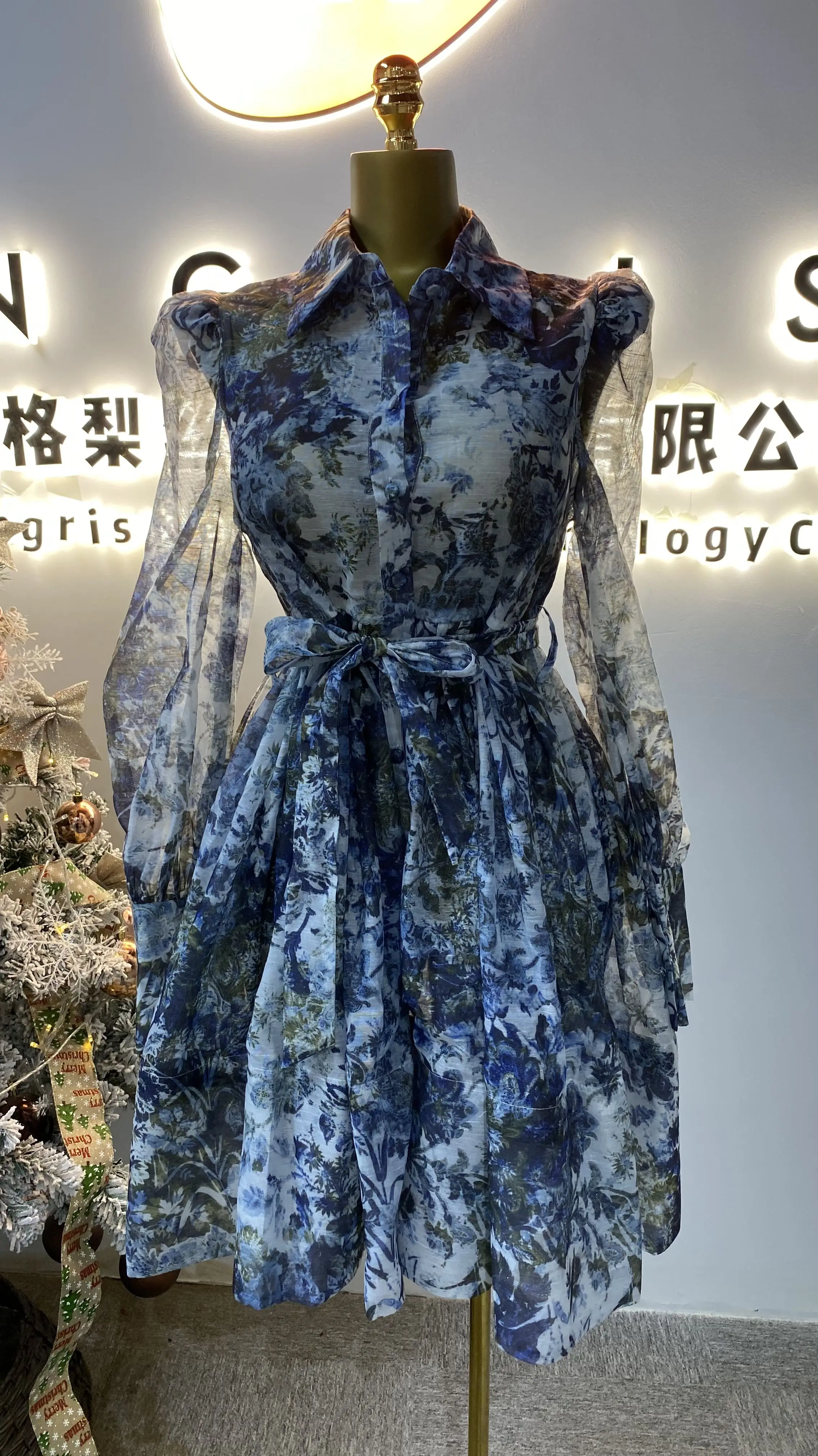 

Half-sleeved drawstring fashionable trend button print women's shirt skirt short casual summer dress-GZMM477