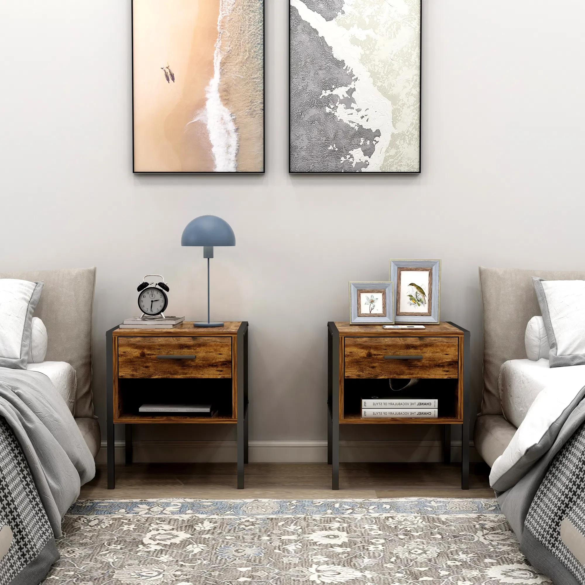 

Industrial Style Easy to Assemble and Clean Nightstand Set of 2 pcs Classic Simple Nightstand